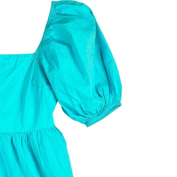 A New Day Women Smoked Open Back Turquoise Puff Sleeve Mini Dress Size Small NWT - Picture 7 of 11